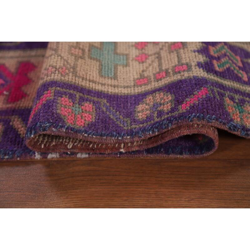 Hand Knotted Oriental 100% Wool Carpet Traditional Geometric Brown Lori Runner Rug - 12' 7'' X 4' 8''