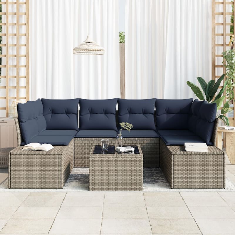 vidaXL 7 Piece Garden Sofa Set with Cushions - 92.1×60.6×27.2