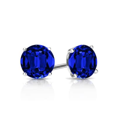 Auriya 14k Gold Lab Grown Gemstone Blue Sapphire Stud Earrings Round 0.25 to 5.00 ct. tw. 4-Prong Martini Push-Back