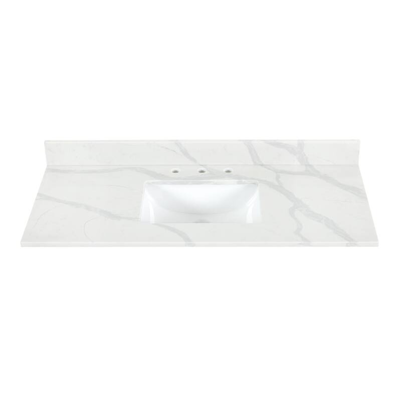 Altair Arbios Calacatta White Quartz Stone Vanity Top in 8 in.Widespread Faucet Hole Without Cabinet