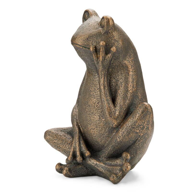 Glitzhome 12''H Resin Bronze Squatting Sitting Frog Statue