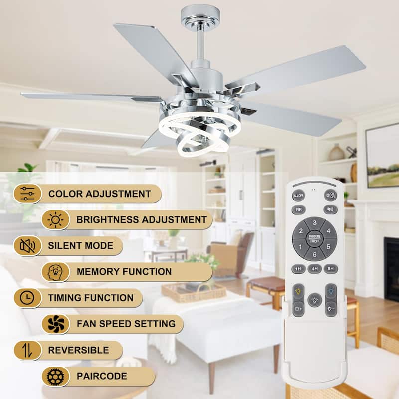 Cusp Barn 52"/72" Modern Large Dimmable LED Ceiling Fan with Lights and Remote, Reversible 8-Blade DC Motor DIY Shape Chandelier