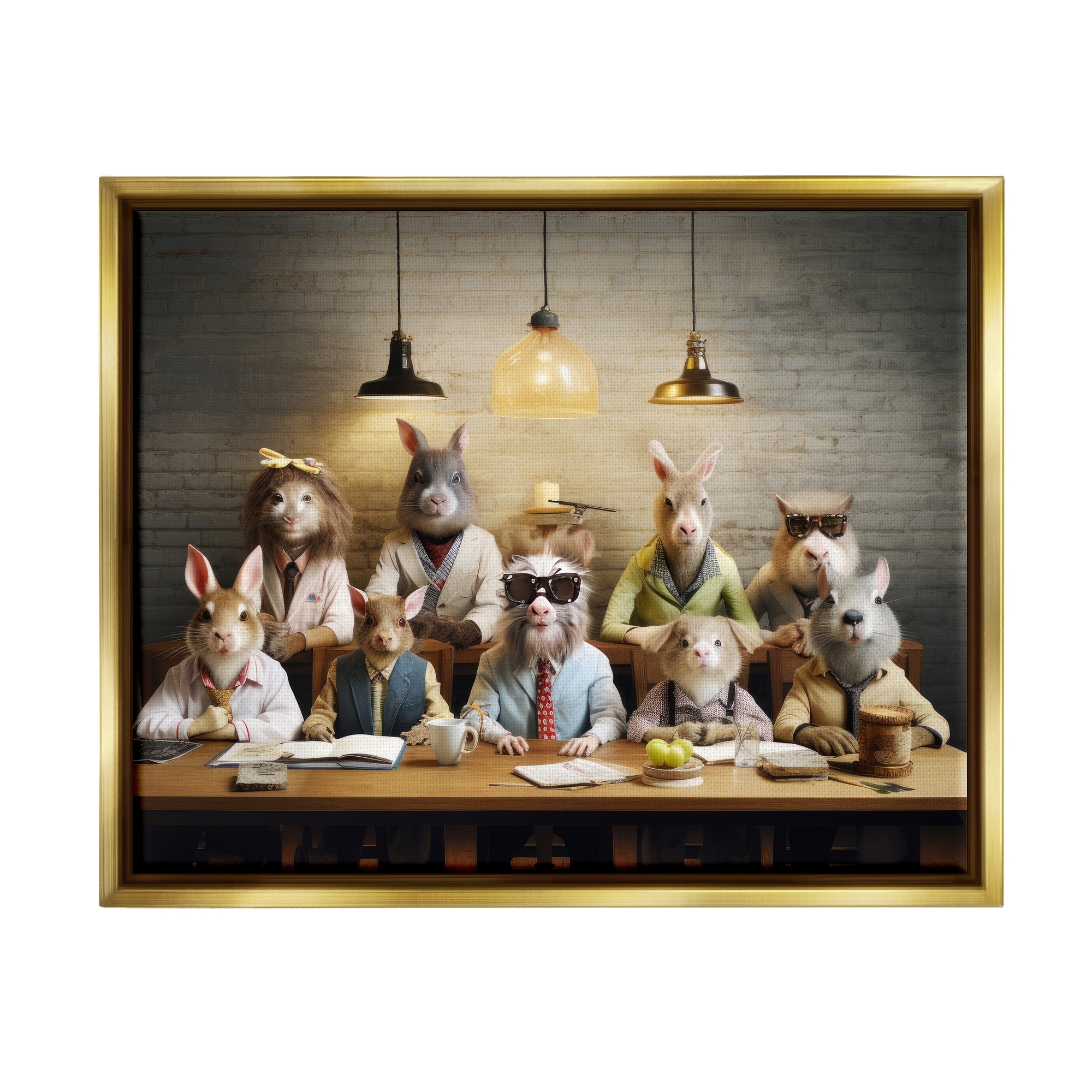 Stupell Wild Animals at Table Framed Floater Canvas Wall Art Design by Lazar Studio