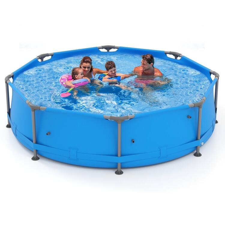 Blue-Grey PVC Metal Family Outdoor Ground Swimming Pool with Drain and Sturdy Frame