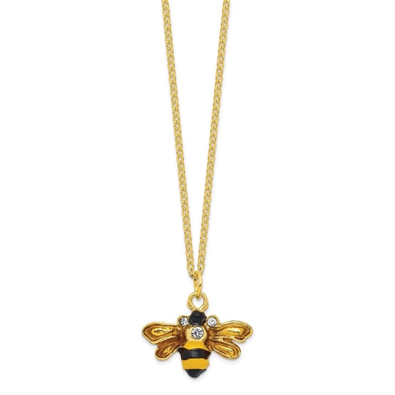 Curata Giftware Pewter Bejeweled Crystals Gold-Tone Enameled Buzz Bumblebee Trinket Box on 18 Inch Necklace