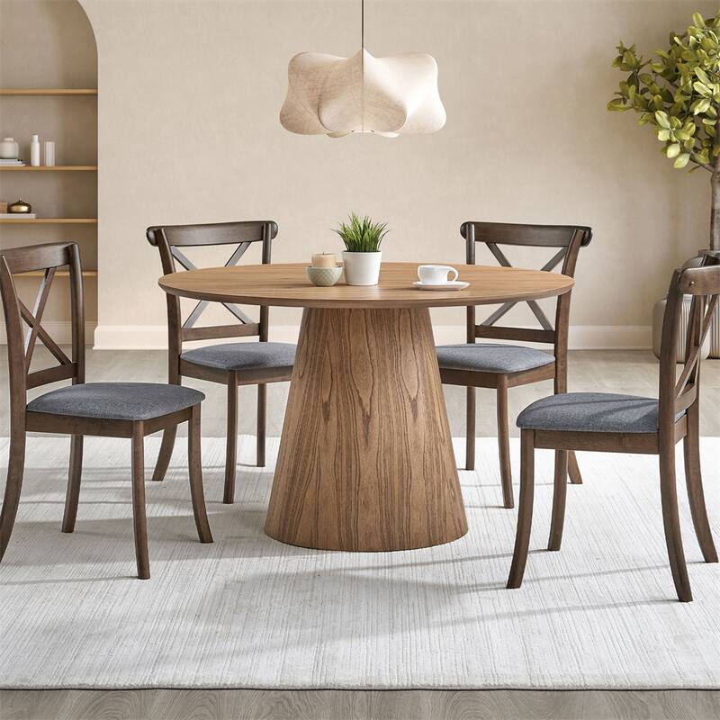 Wooden Dining Table Set,(1 Table with 4 Chairs)Round MDF Kitchen Table