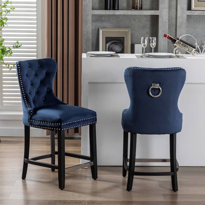 Carter 24" Wingback Tufted Nailhead Counter Stool (Set of 2)