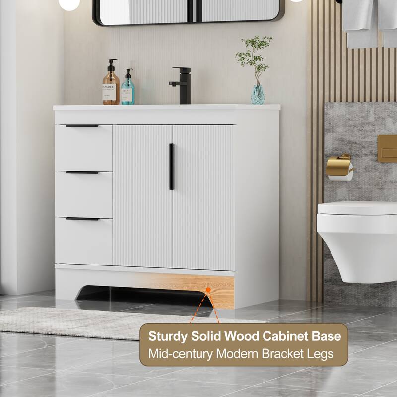 Vertical Stripes Bathroom Vanity Set with Sink Top & Faucet