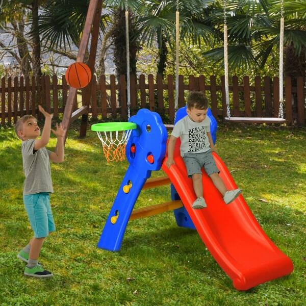 Shop 2 Step Children Folding Slide With Basketball Hoop Free