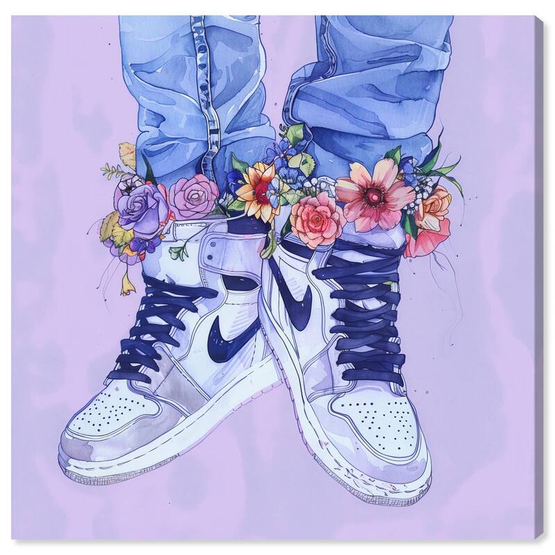 Lilac Floral Bloom Sneakers Canvas by Art Remedy, Gallery Wrapped - 40" x 40"