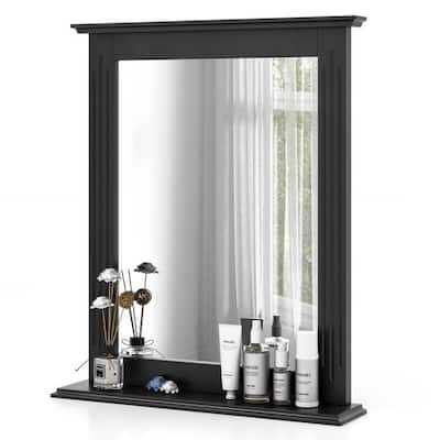 Black MDF Wall Mounted Bathroom Mirror with Storage Shelf - 23 Inch