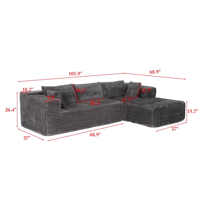 Black L-Shaped Compressed Foam Sofa – Ready-to-Use Sectional Couch with Chaise