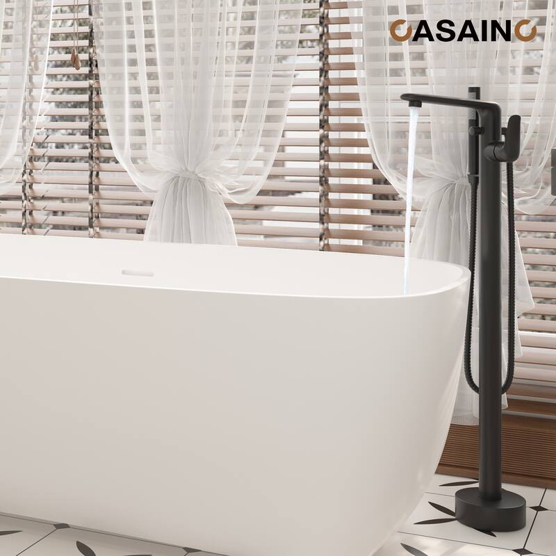 CASAINC Single-Handle Freestanding Floor-Mount Roman Tub Faucet with Handheld Shower - Matte Black
