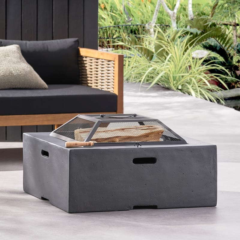 29 in. W x 17.2 in. H Square Wood Burning Outdoor Fire Pit in Dark Gray