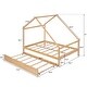 preview thumbnail 13 of 11, Natural Full Size Wooden House Bed With Trundle and Roof for Kids, Boys and Girls