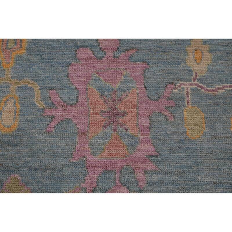 Hand Knotted Oriental 100% Wool Carpet Transitional All-Over Navy Blue & Blues Oushak Area Rug - 12' 9'' X 9' 1''