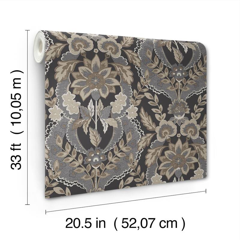 Chris Loves Julia x A-Street Prints Collins Charcoal Damask Wallpaper