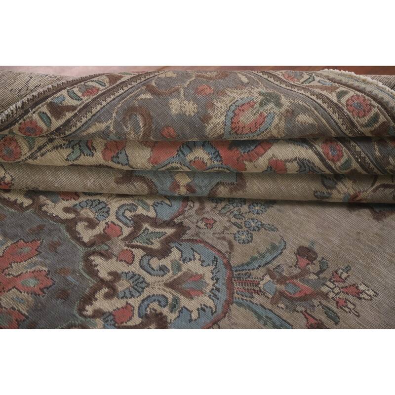 Hand Knotted Oriental 100% Wool Carpet Traditional Medallion Brown Tabriz Area Rug - 11' 4'' X 7' 10''