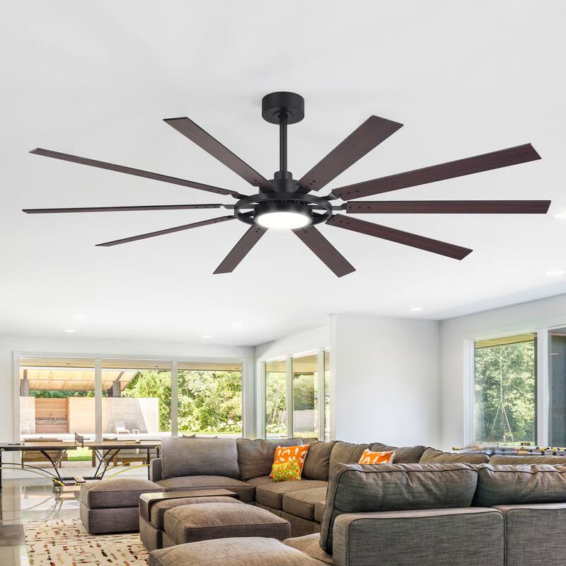 52/42/72/80-IN LED Ceiling Fan with Light Kit and Remote(5/10/12-Blade) - 72" - Black&Walnut 10 Blade