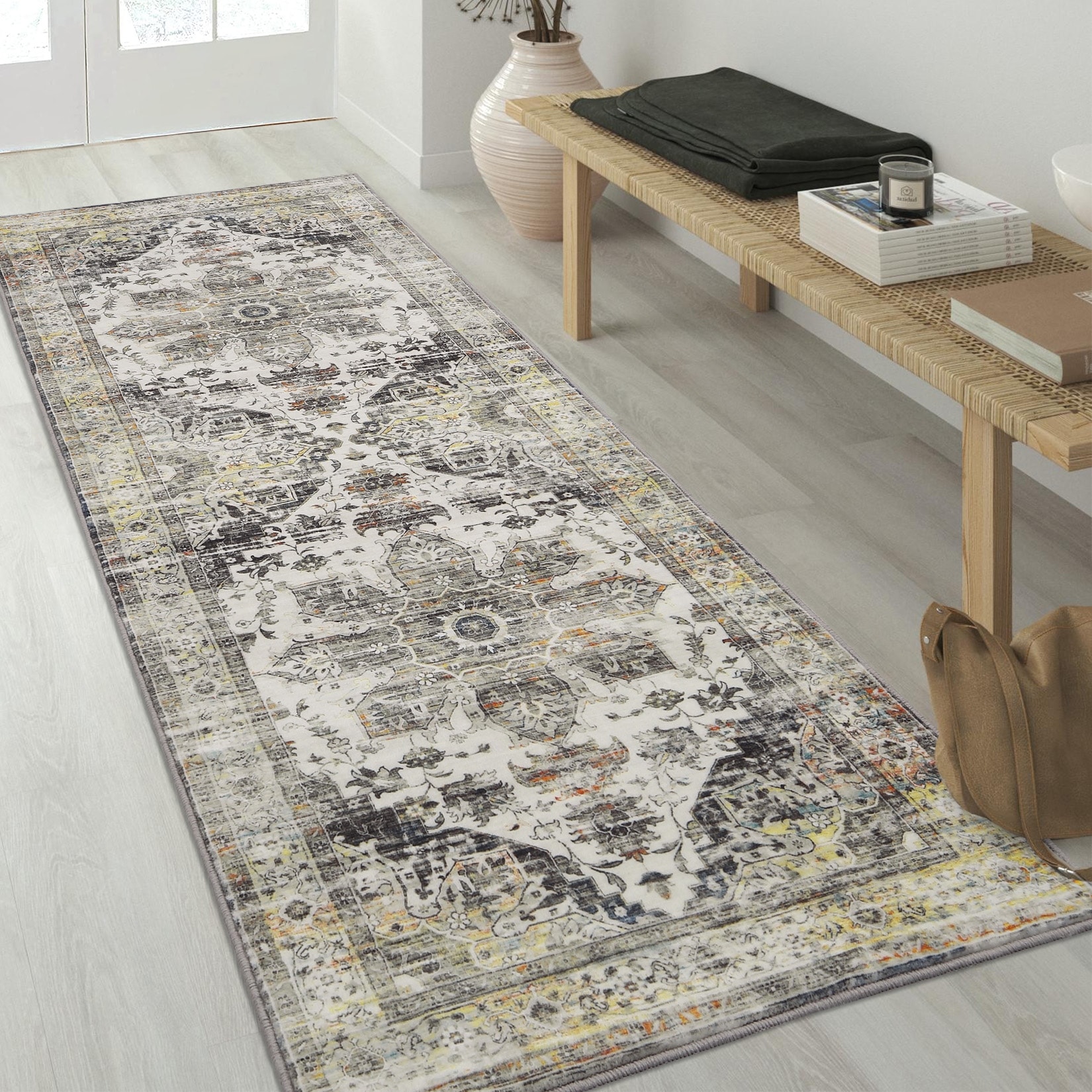Garvee Area Rug Washable Rug Vintage Medallion Floral Print Rugs for Living Room Bedroom