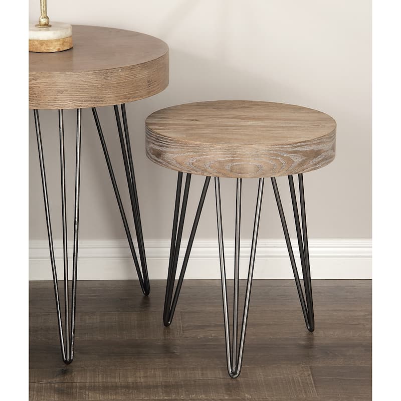 Brown Wooden Accent Table with Black Metal Hairpin Legs - 16 x 16 x 19Round - 16 x 16 x 19Round - Brown