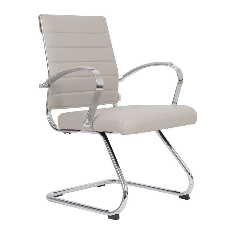 Benmar Modern Leather Office Chair with Stainless Steel Sled Base, Floor Caps, Ergonomic Desk Chair for Home Office or Workspace - Tan