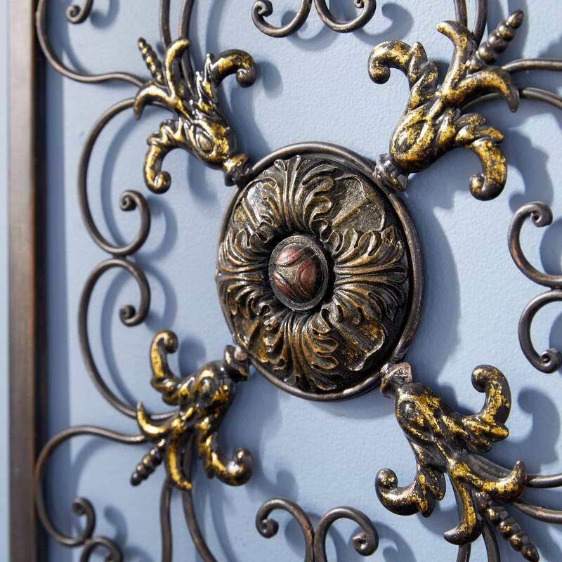 Brown Metal Wire Scroll Fleur De Lis Home Wall Decor with Gold Accents (Set of 4)