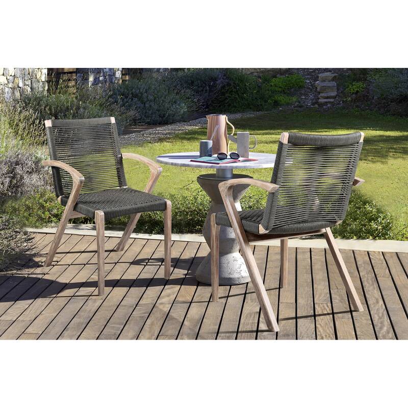 Brielle Gray or Charcoal Rope and Eucalyptus Wood Indoor/Outdoor Patio Dining Chairs - Set of 2 - Charcoal