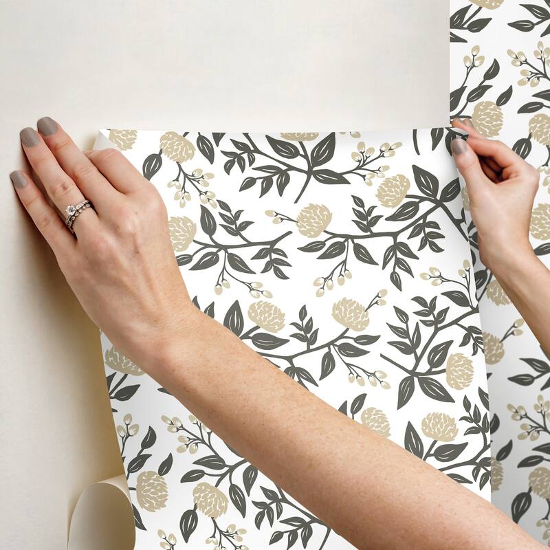 Rifle Paper Co. Peonies Gold Floral Premium Peel + Stick Wallpaper