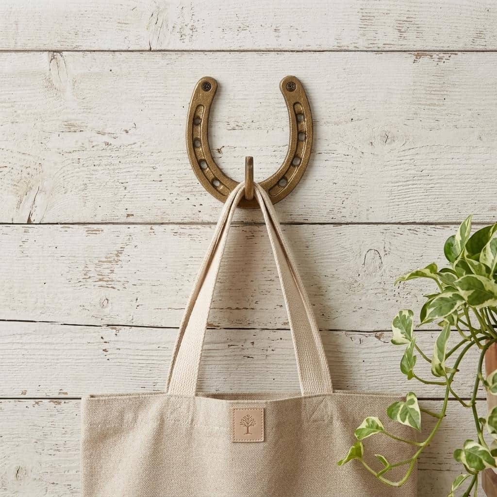 HomeRoots 4" Antiqued Gold Cast Iron Horseshoe Wall Hook - 4.25 in. x 4.50 in. x 1.63 in.
