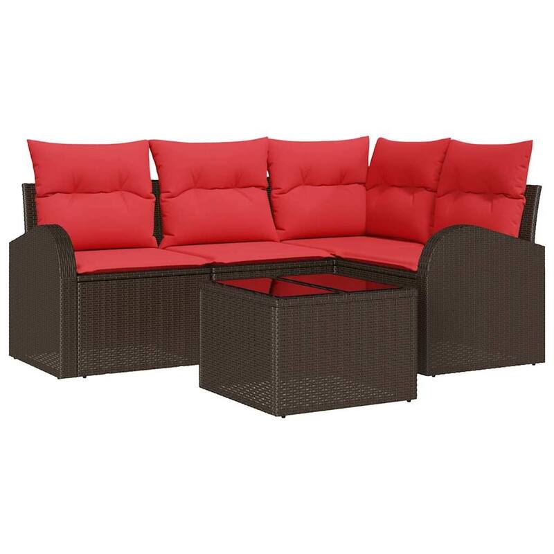 vidaXL 4/5 Garden Sofa Set with Cushions Black/Brown/Grey Wicker - 70.5 x 48.8 x 27.2