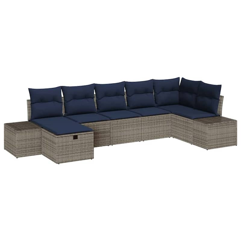 vidaXL 7/8 Garden Sofa Set with Cushions Black/Brown/Grey Poly Rattan - 125.6 x 60.6 x 27.2