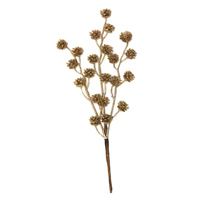 12" Christmas Glitter Plastic Pine Cones Branch Pick Gold, Set of 6 - 12