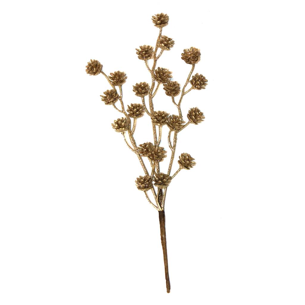12" Christmas Glitter Plastic Pine Cones Branch Pick Gold, Set of 6 - 12