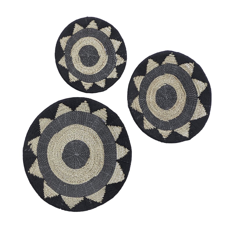 Cotton Fabric Plate Handmade Woven Home Wall Decor - Set of 3 Black or White - Roche River Decor