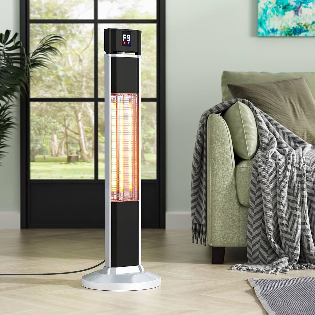Kerrogee 1500W Freestanding Electric Patio Heater with Touch Screen, Remote & Timer - 11.8"W x 11.8"L x 35.8"H