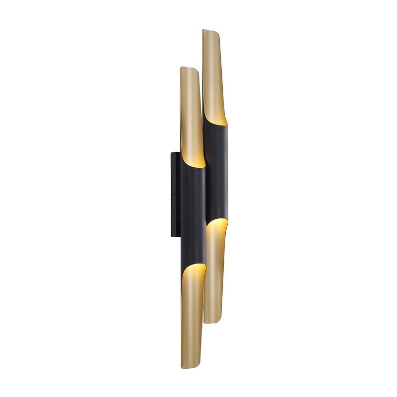 4-Light Matte Black Tubed Wall Sconce With A Gold Interior