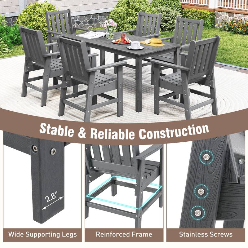 Gymax 6PCS Patio Dining Bench Set Outdoor HDPE Weather Resistant Table