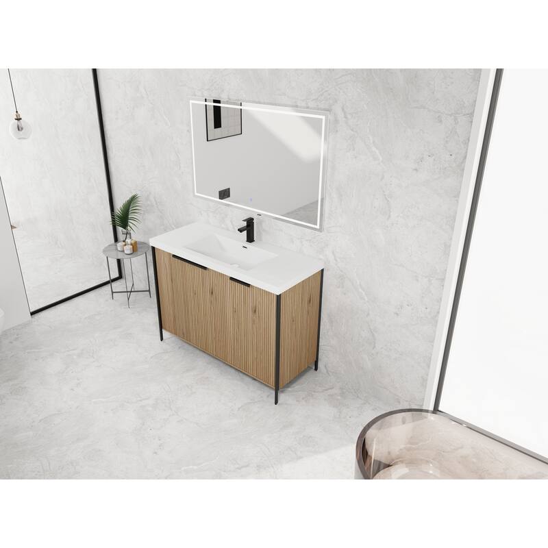 59-inch Double Sink Bathroom Vanity with Adjustable Shelves, Soft-Close Hinges, Resin Basin