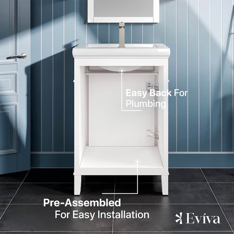 Eviva Garci 24" White Bath Vanity with Porcelain Top & Integrated Sink