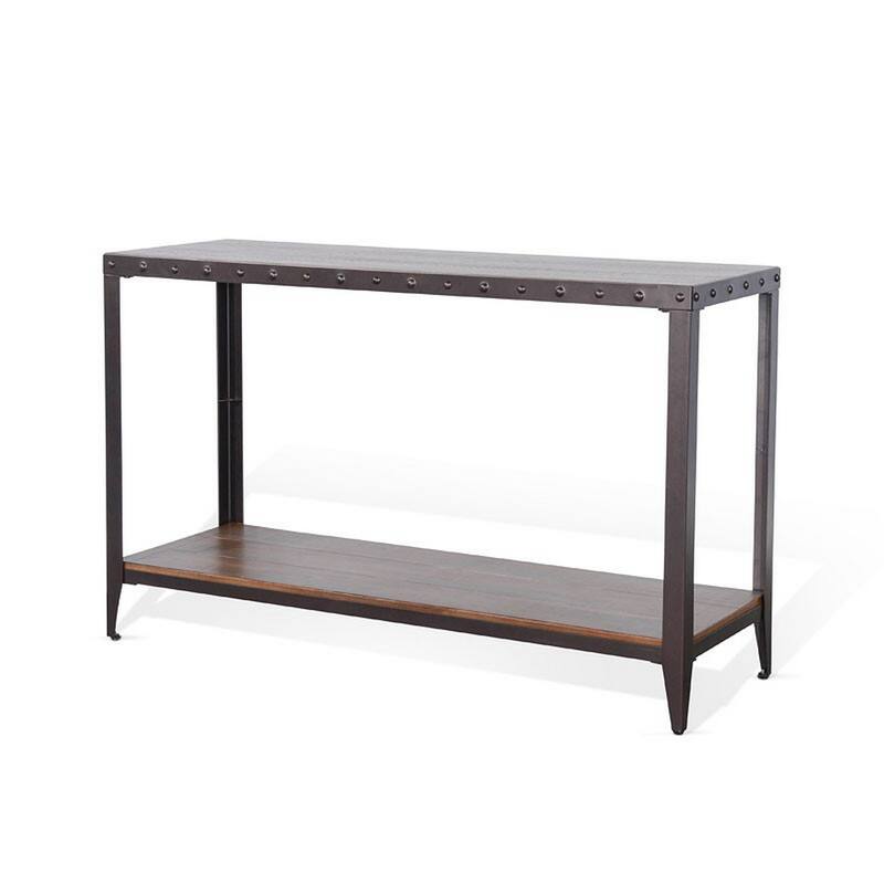 Ayka Sofa Table w Shelf, Nailhead Accent, 48 Inch Rectangular Brown