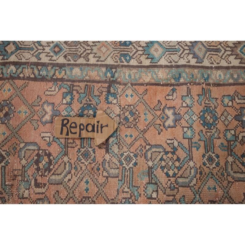 Geometric Hamedan Vintage Persian Runner Rug Handmade Wool Carpet - 3'9" x 8'8"