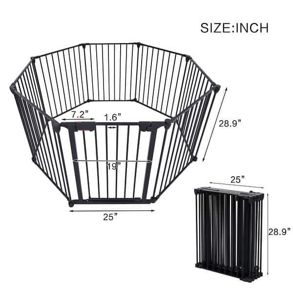 dimension image slide 1 of 2, Adjustable Safety Gate Play Yard Metal Doorways Fireplace Fence