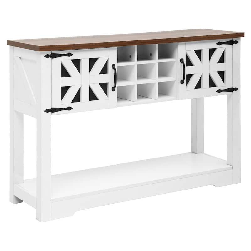 45.5" Farmhouse White Wood Entryway Console Table Buffet Storage Cabinet Wine Rack - 45.3"Lx15"Wx31.5"H