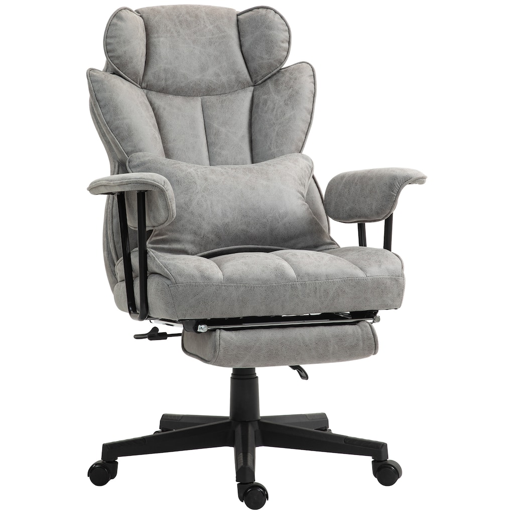 Executive Office Chair 400LBS Big Tall with Foot Rest Lumbar Support Reclining Wide Seat Gray Computer Desk Chair