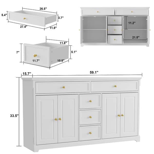 dimension image slide 1 of 2, Combo Dresser Chest Storage Cabinet Buffet Sideboard White/Black/Grey 59" Buffet Cabinet Sideboard, Multi-Use Console Table