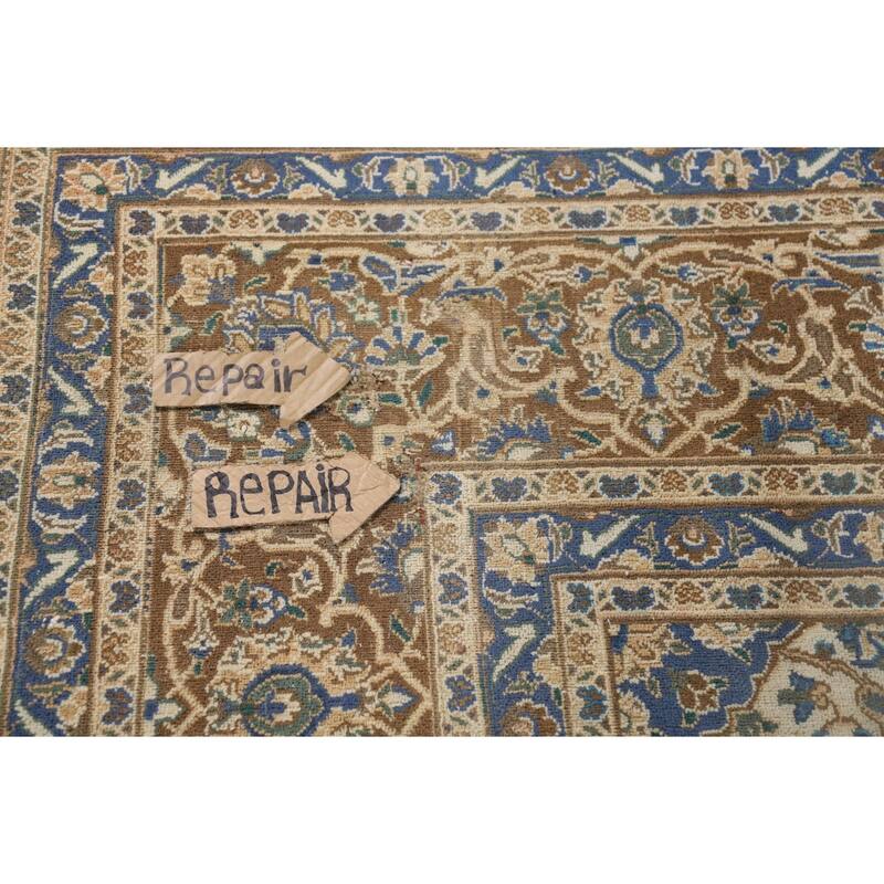 Traditional Mashad Vintage Persian Area Rug Handmade Wool Carpet - 9'7" x 12'5"