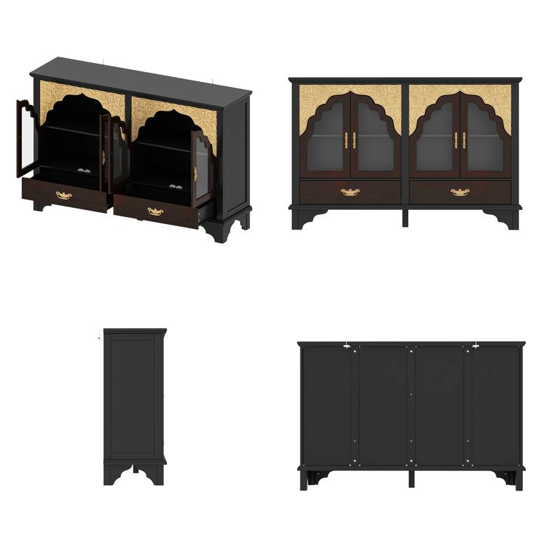 Solid Wood Carved Console Table Accent Cabinet Side Table Rustic - 60.2"