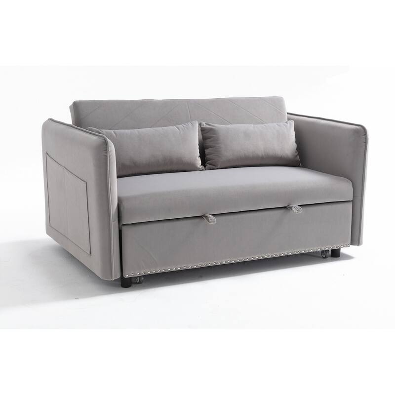 55" Velvet Small Loveseat Lounge Couches with 2 Pillows and Reclining Backrest - 2 Seat