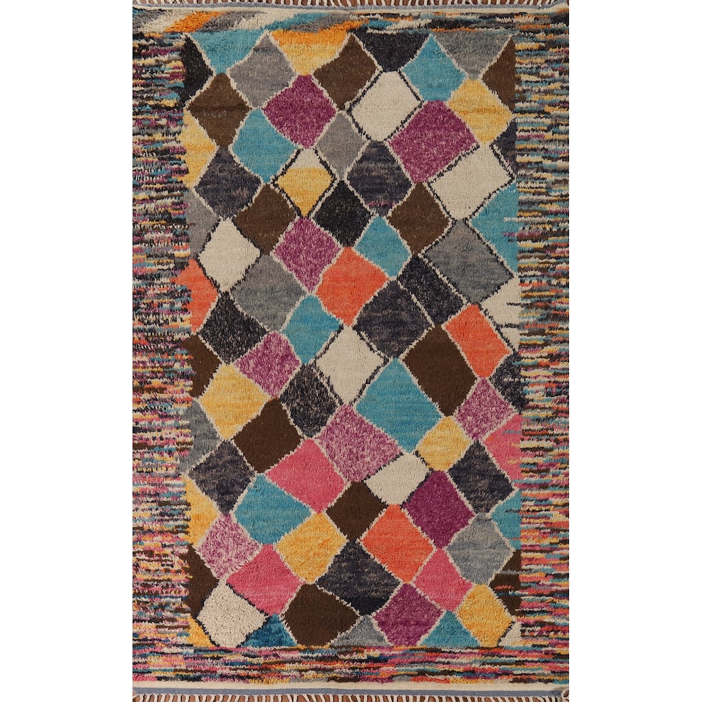 Colorful Plush Moroccan Oriental Area Rug Handmade Wool Carpet - 7'0" x 11'2"